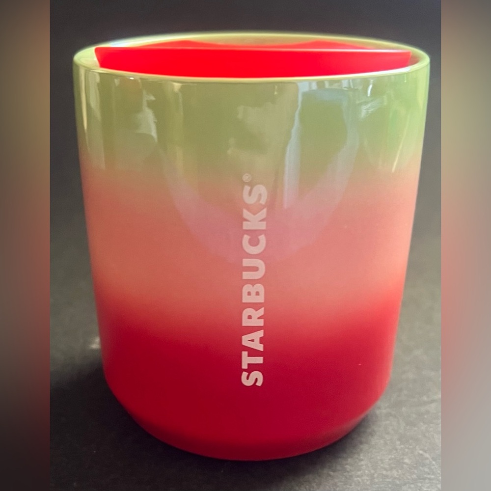 Starbucks Ombre Green Red Pink Ceramic Travel Mug Tumbler Coffee Tea w/Lid 8oz